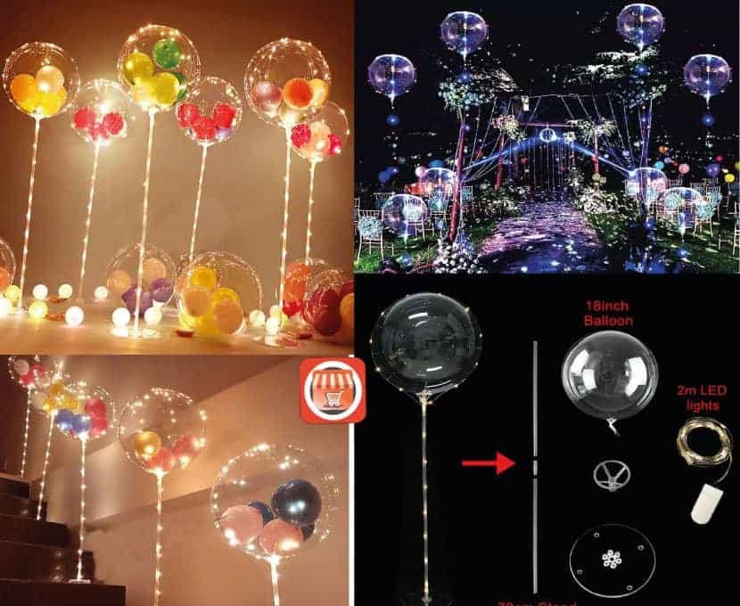 BOBO – Ballon lumineux à hélium avec tige à main, guirlande de led,  décorations d'anniversaire, fournitures de fête fête Lumineux,pour enfants
